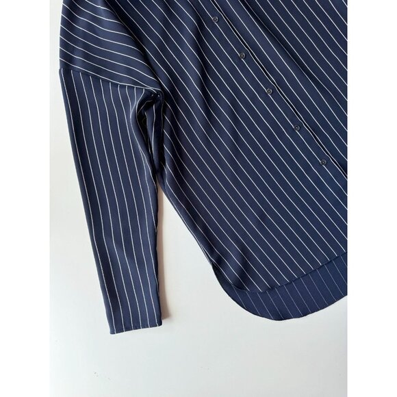 Aritzia BABATON Kearney Navy Striped Matte Satin Button-Up Shirt, Size S - Picture 7 of 11
